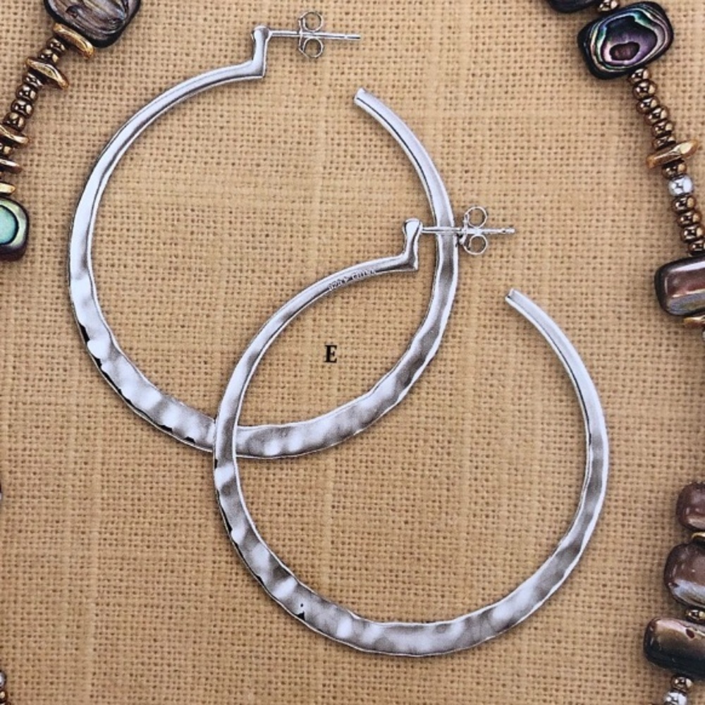 Rare Vintage Silpada Large Hammered Sterling Silver Hoop Post Earrings P1287